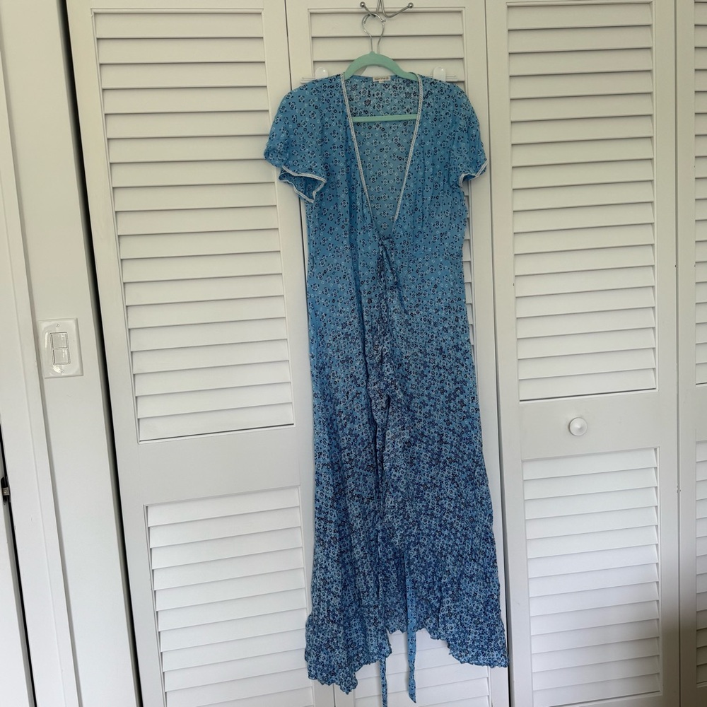 Poupette St. Barth Blue Floral Tie-Waist Maxi Dress